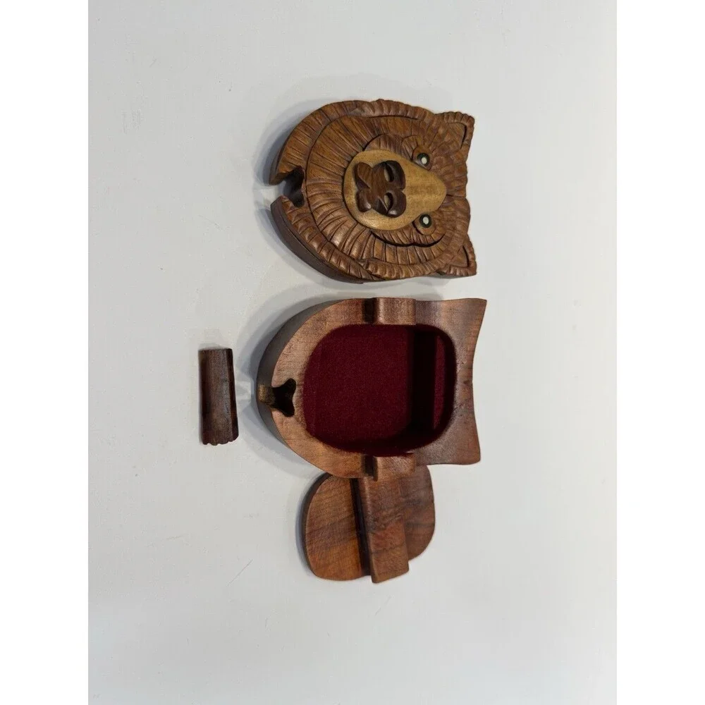 Vintage Handcrafted Wood Bear Jewelry Keepsake Trinket Box Hand Crafted